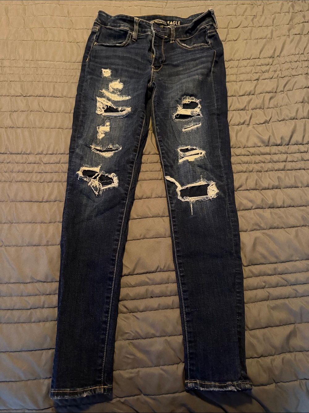American Eagle Outfitters Dark Wash Distressed Skinny Jeans - Women